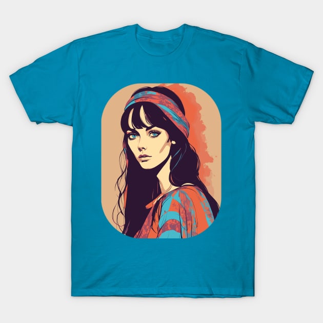 Fashion hippie girl blue eyes portrait T-Shirt by Soovenir